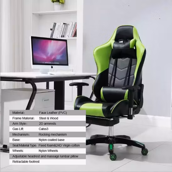 Chaises de jeu d'ordinateur PC réglables pivotantes inclinables confortables de la meilleure vente bon marché pour le joueur